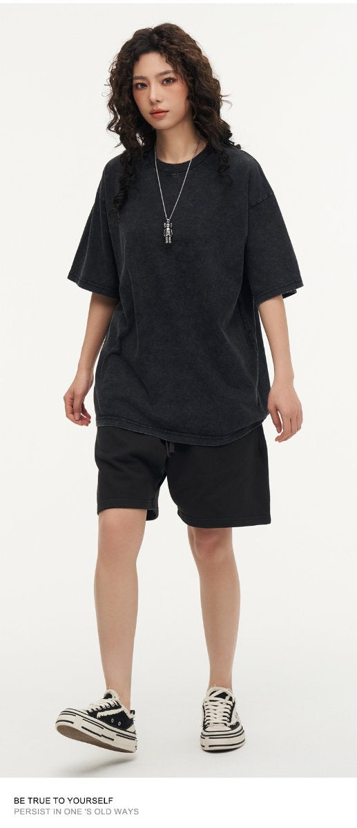 Mens Streetwear Washed 100%cotton T Shirt WASH-T300 print logo 65