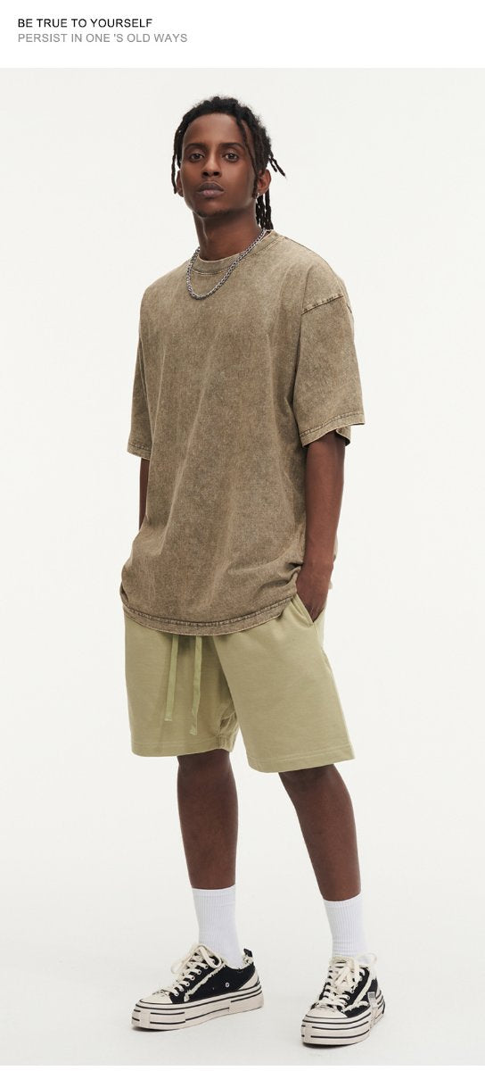 Mens Streetwear Washed 100%cotton T Shirt WASH-T300 print logo 61