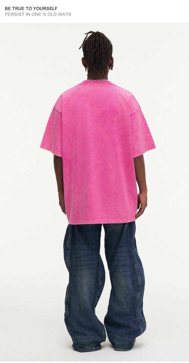 Mens Streetwear Washed 100%cotton T Shirt WASH-T300 print logo 49