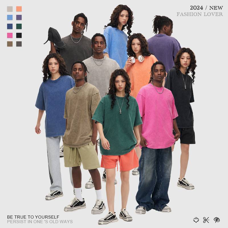 Mens Streetwear Washed 100%cotton T Shirt WASH-T300 print logo 29