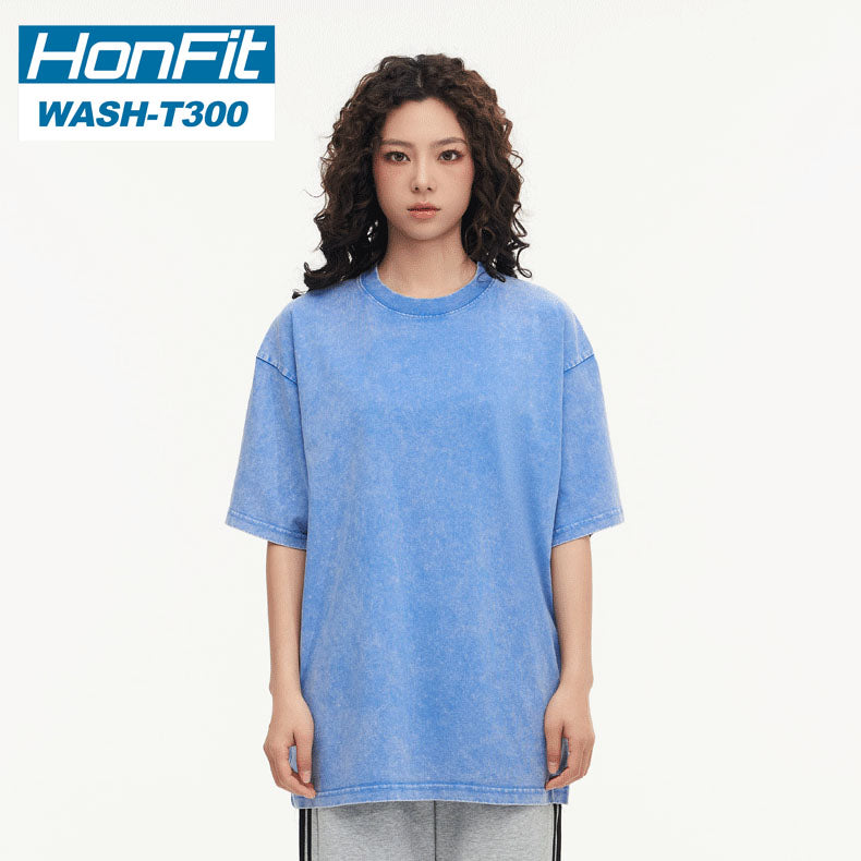 Mens Streetwear Washed 100%cotton T Shirt WASH-T300 print logo 34