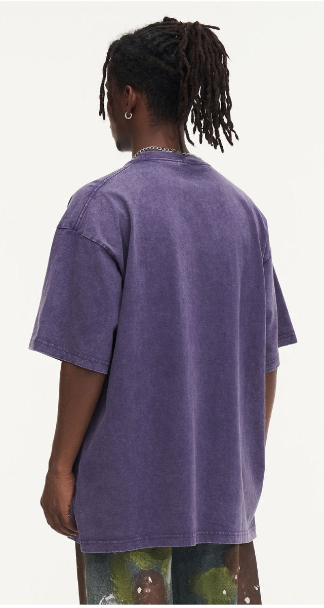 Mens Streetwear Washed 100%cotton T Shirt WASH-T300 print logo 42