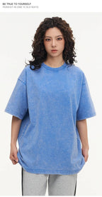 Mens Streetwear Washed 100%cotton T Shirt WASH-T300 print logo 58