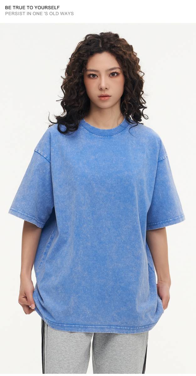 Mens Streetwear Washed 100%cotton T Shirt WASH-T300 print logo 58