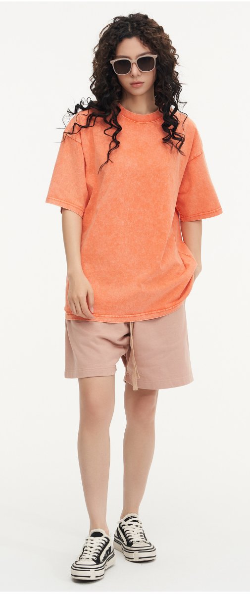 Mens Streetwear Washed 100%cotton T Shirt WASH-T300 print logo 46