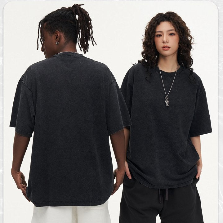 Mens Streetwear Washed 100%cotton T Shirt WASH-T300 print logo 2