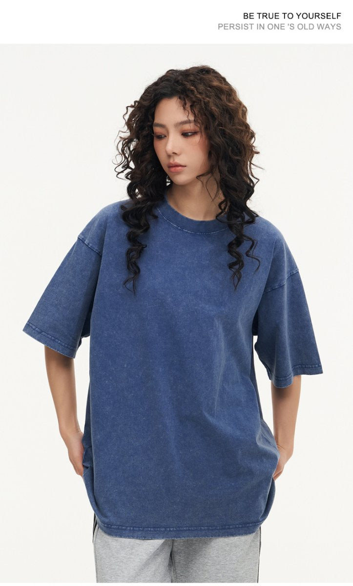 Mens Streetwear Washed 100%cotton T Shirt WASH-T300 print logo 51