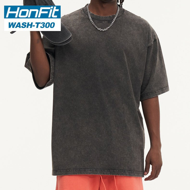 Mens Streetwear Washed 100%cotton T Shirt WASH-T300 print logo 35