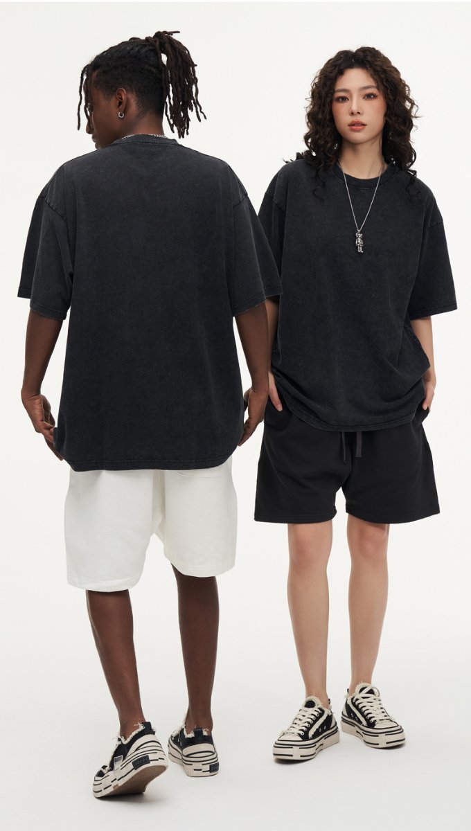 Mens Streetwear Washed 100%cotton T Shirt WASH-T300 print logo 67