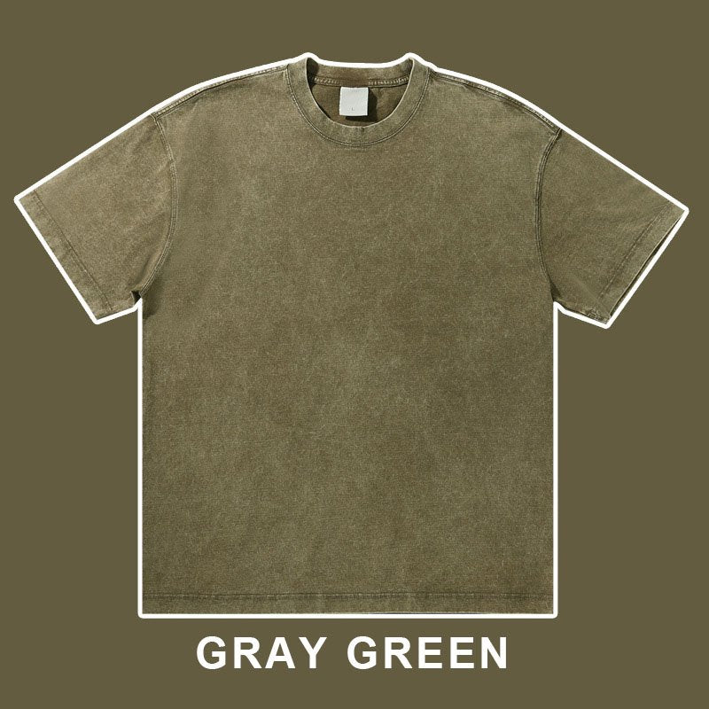 Mens Streetwear Washed 100%cotton T Shirt WASH-T300 print logo 12
