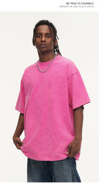 Mens Streetwear Washed 100%cotton T Shirt WASH-T300 print logo 48