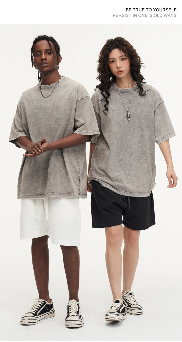 Mens Streetwear Washed 100%cotton T Shirt WASH-T300 print logo 68