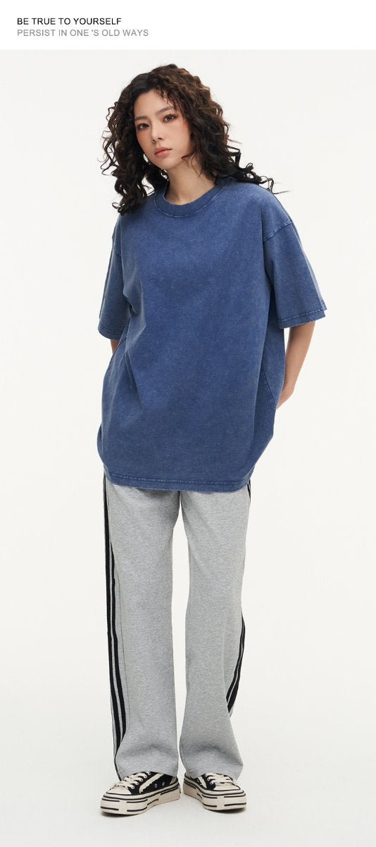 Mens Streetwear Washed 100%cotton T Shirt WASH-T300 print logo 52