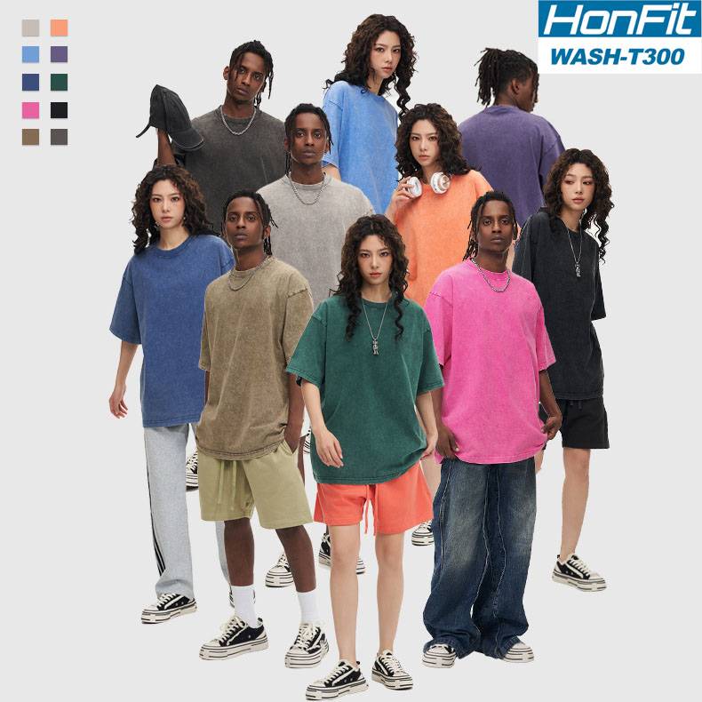 Mens Streetwear Washed 100%cotton T Shirt WASH-T300 print logo 8