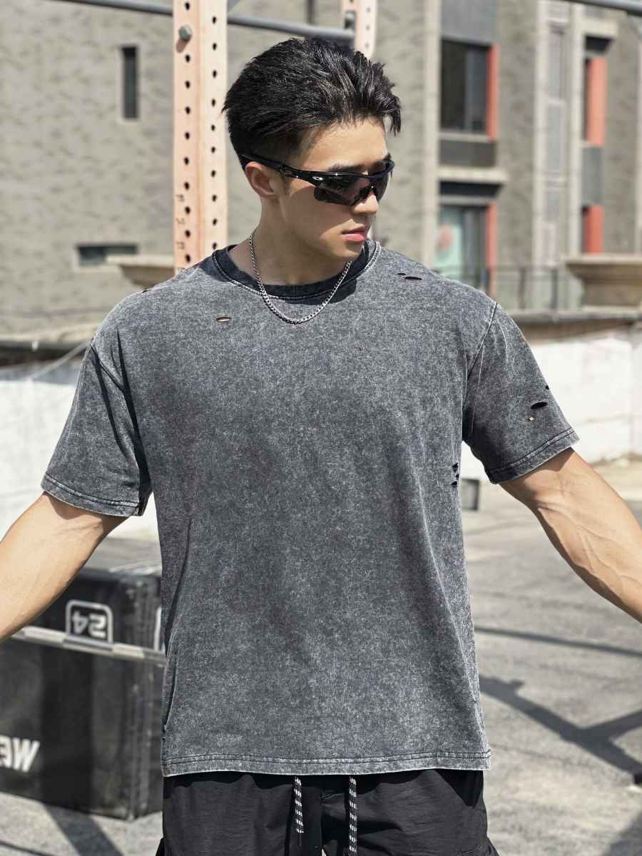 Mens Distressed Washed 100%cotton T Shirt WASH-TX102 print logo 17