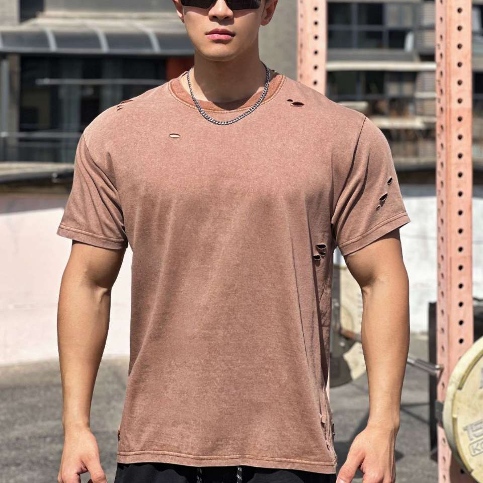 Mens Distressed Washed 100%cotton T Shirt WASH-TX102 print logo 33