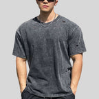 Mens Distressed Washed 100%cotton T Shirt WASH-TX102 print logo 1