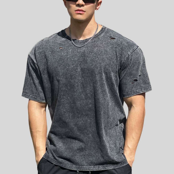 Mens Distressed Washed 100%cotton T Shirt WASH-TX102 print logo 1