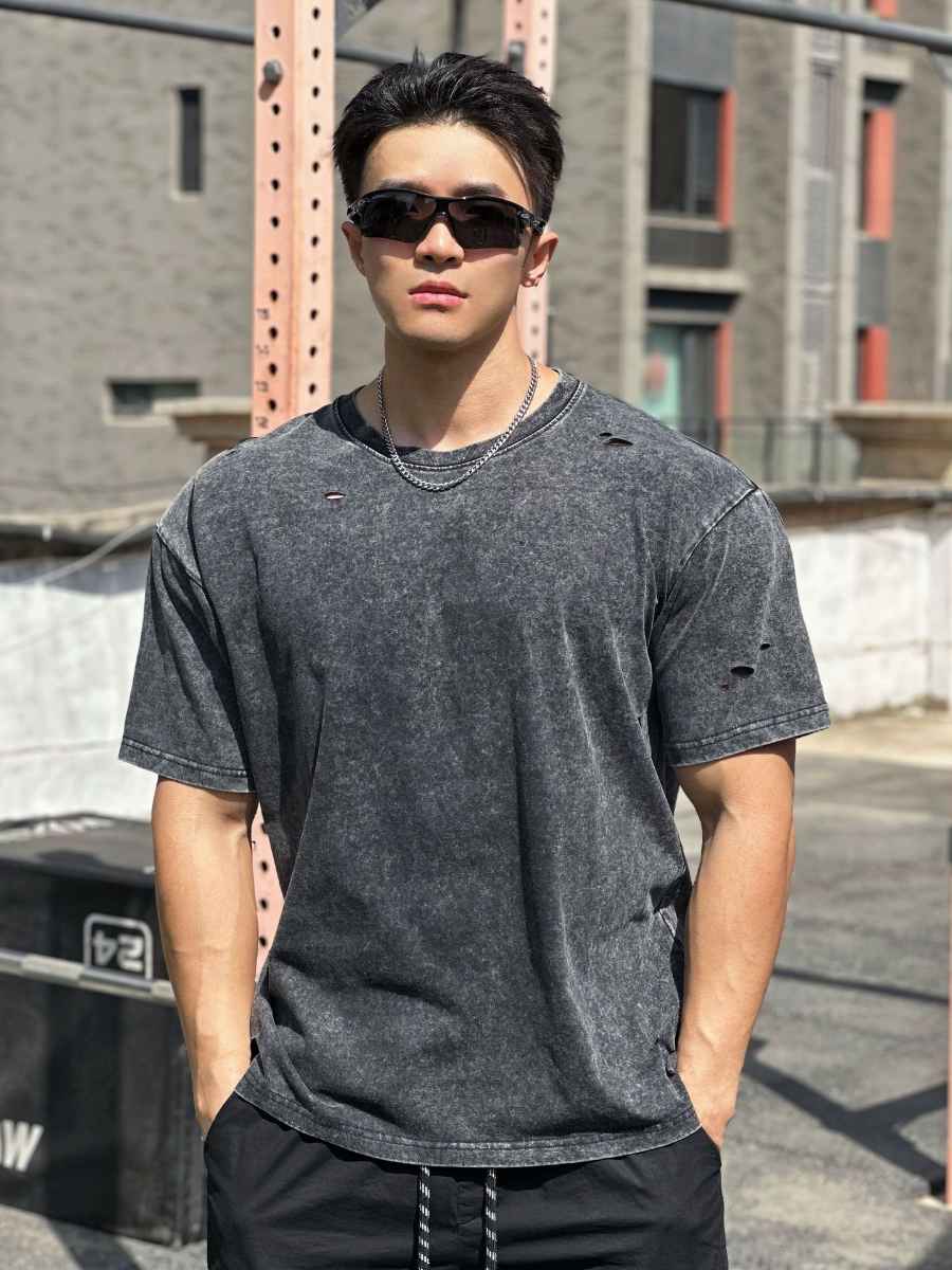 Mens Distressed Washed 100%cotton T Shirt WASH-TX102 print logo 10