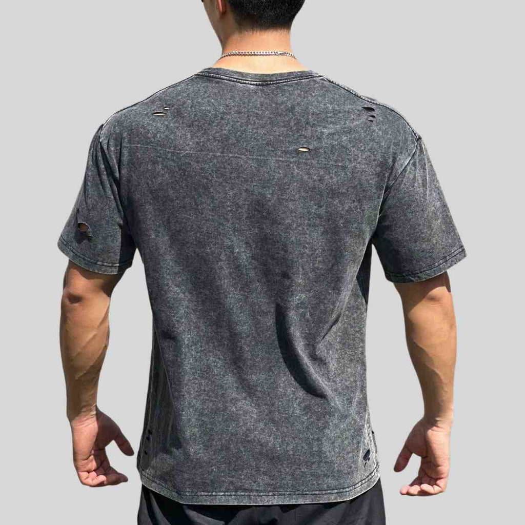 Mens Distressed Washed 100%cotton T Shirt WASH-TX102 print logo 2