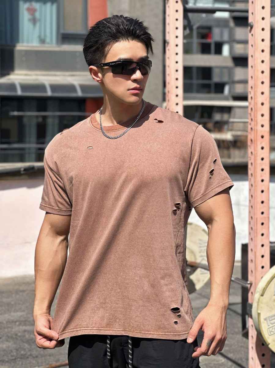 Mens Distressed Washed 100%cotton T Shirt WASH-TX102 print logo 14