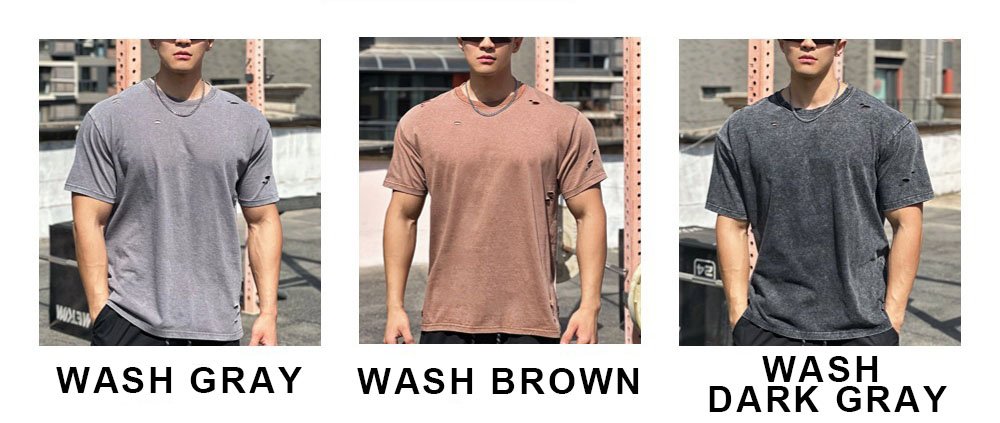 Mens Distressed Washed 100%cotton T Shirt WASH-TX102 print logo 16