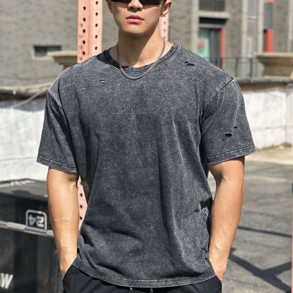 Mens Distressed Washed 100%cotton T Shirt WASH-TX102 print logo 32