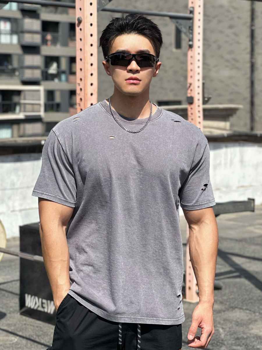 Mens Distressed Washed 100%cotton T Shirt WASH-TX102 print logo 12