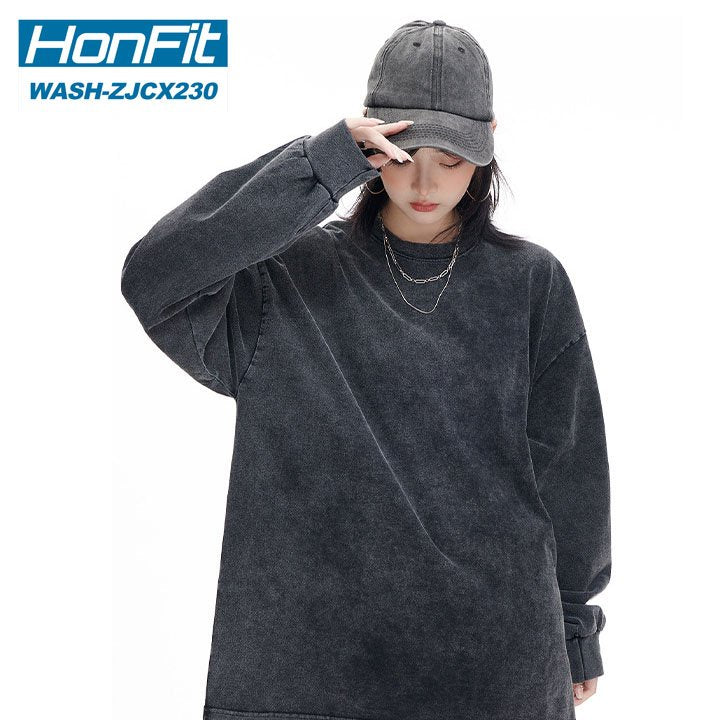 Washed Oversized 100%cotton Long Shirt WASH-ZJCX230 print logo 5