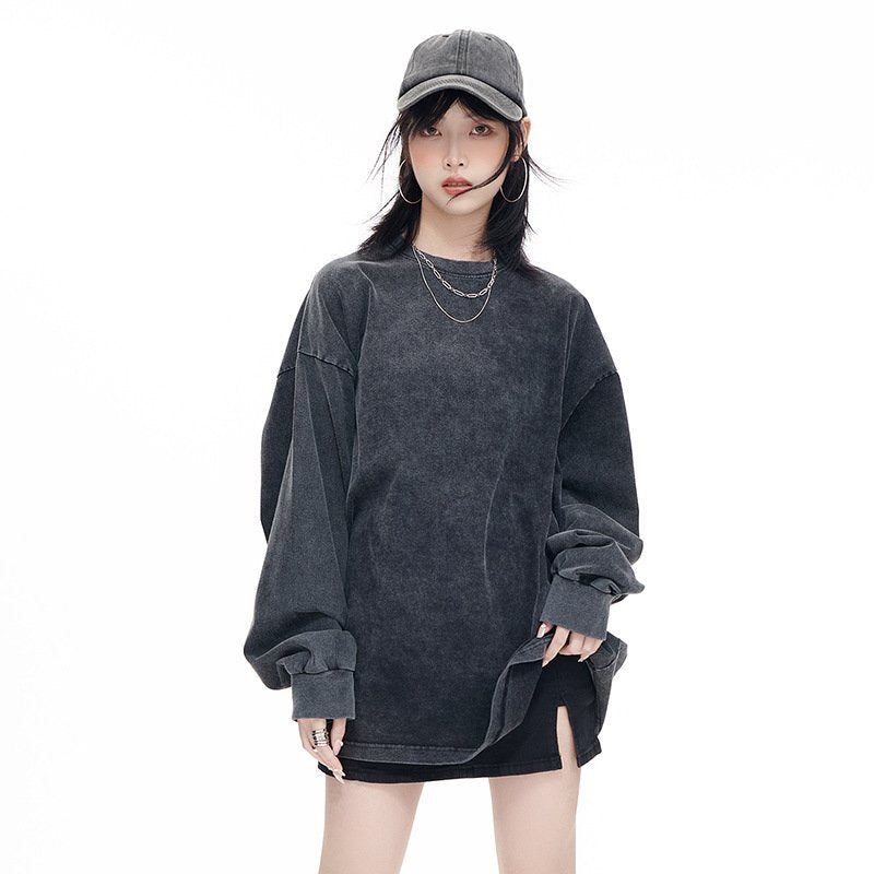 Washed Oversized 100%cotton Long Shirt WASH-ZJCX230 print logo 1