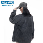 Washed Oversized 100%cotton Long Shirt WASH-ZJCX230 print logo 6