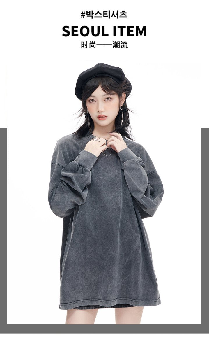 Washed Oversized 100%cotton Long Shirt WASH-ZJCX230 print logo 18