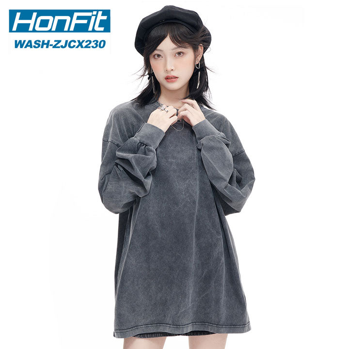 Washed Oversized 100%cotton Long Shirt WASH-ZJCX230 print logo 7