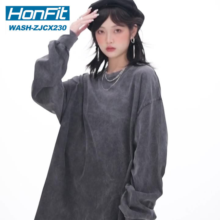 Washed Oversized 100%cotton Long Shirt WASH-ZJCX230 print logo 3
