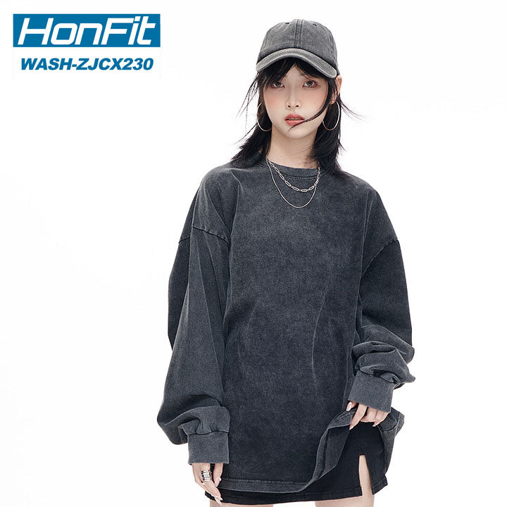 Washed Oversized 100%cotton Long Shirt WASH-ZJCX230 print logo 4