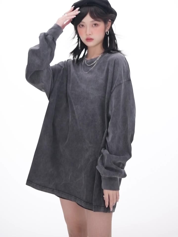 Washed Oversized 100%cotton Long Shirt WASH-ZJCX230 print logo 16