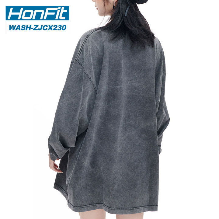 Washed Oversized 100%cotton Long Shirt WASH-ZJCX230 print logo 8