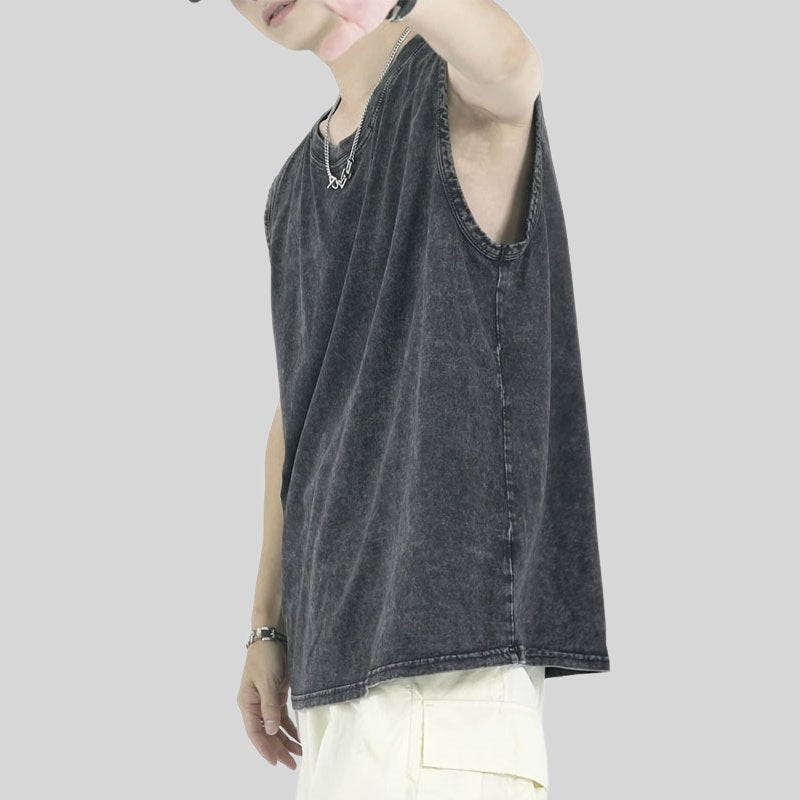 Mens Washed Streetwear 100%cotton Tank Top WASH-ZJWX230 print logo 1