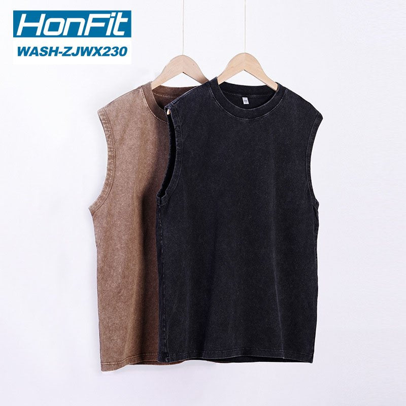 Mens Washed Streetwear 100%cotton Tank Top WASH-ZJWX230 print logo 6
