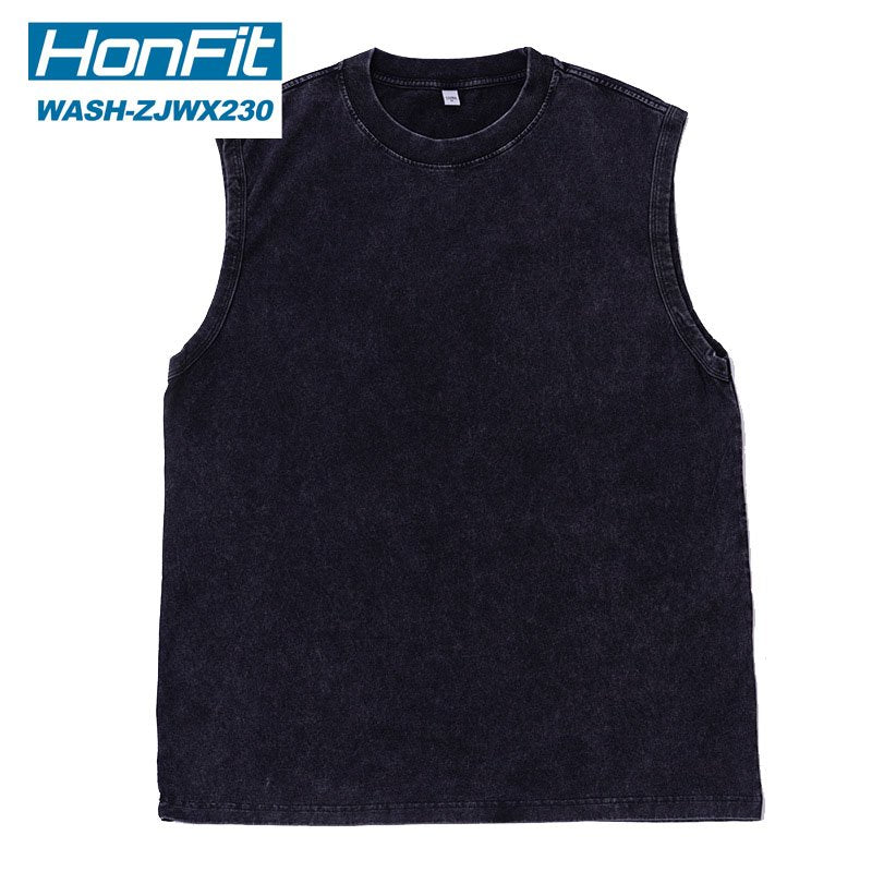 Mens Washed Streetwear 100%cotton Tank Top WASH-ZJWX230 print logo 8