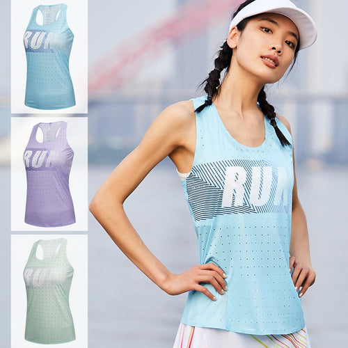 Custom 80GSM 100%polyester Lightweight Women's Running Singlet WR24 print logo 2