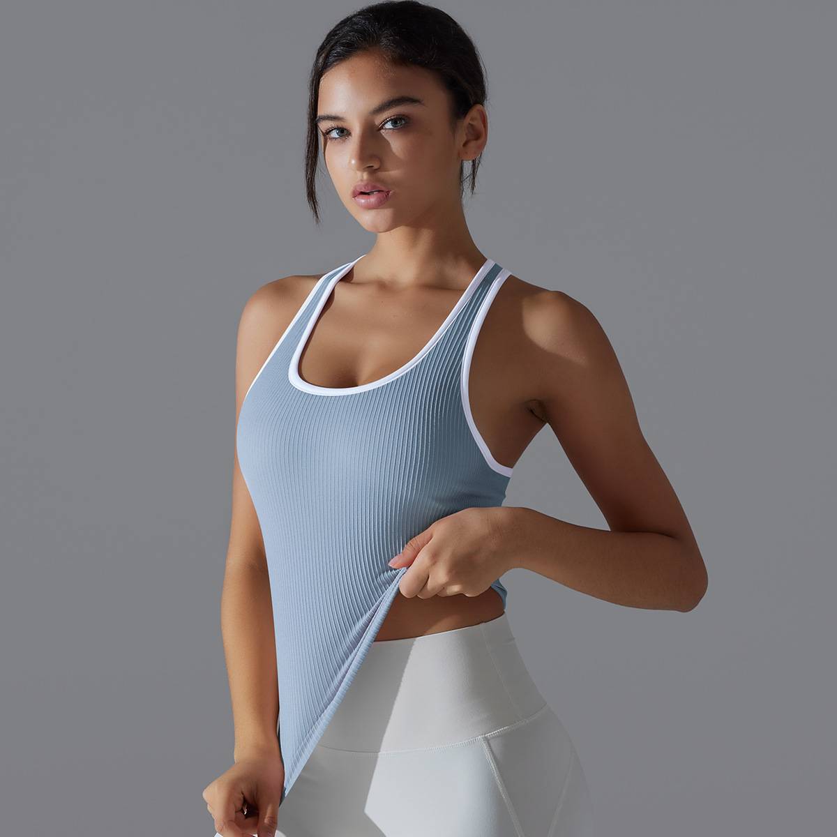 Womens Sports Fitness 90%Nylon 10%Spandex Tank Top Y-6633 print logo 69