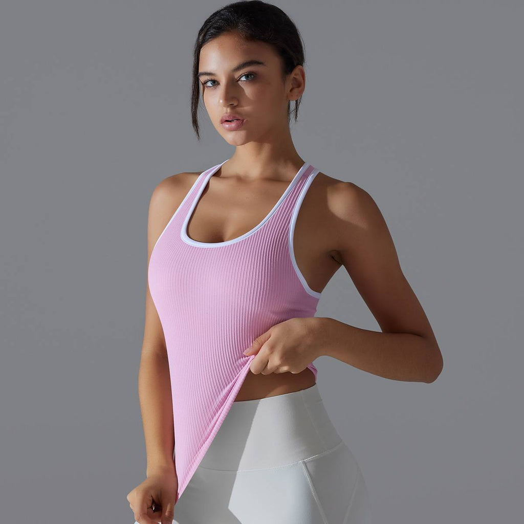 Womens Sports Fitness 90%Nylon 10%Spandex Tank Top Y-6633 print logo 80