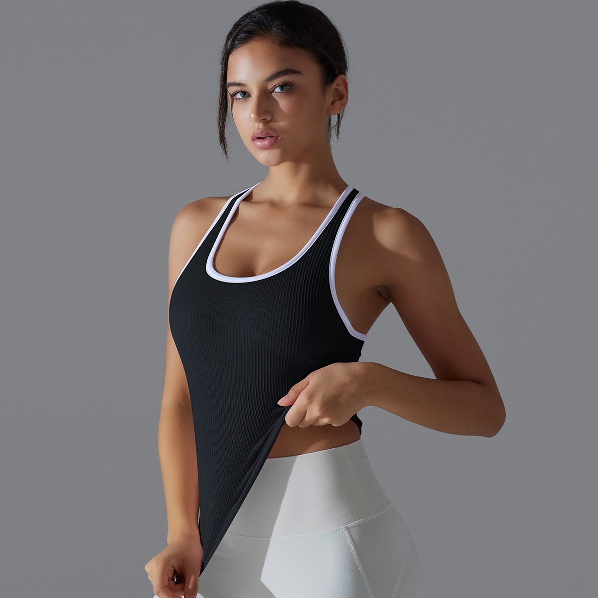 Womens Sports Fitness 90%Nylon 10%Spandex Tank Top Y-6633 print logo 64