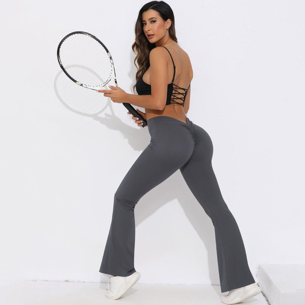 Womens Sportswear Yoga 75%nylon 25%spandex Flared Leggings Y-6651 print logo 82