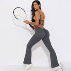 Womens Sportswear Yoga 75%nylon 25%spandex Flared Leggings Y-6651 print logo 82