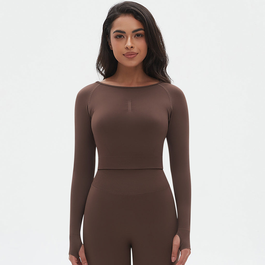 Womens Yoga 90%Nylon 10%Spandex Long Sleeve Shirts Y-6666