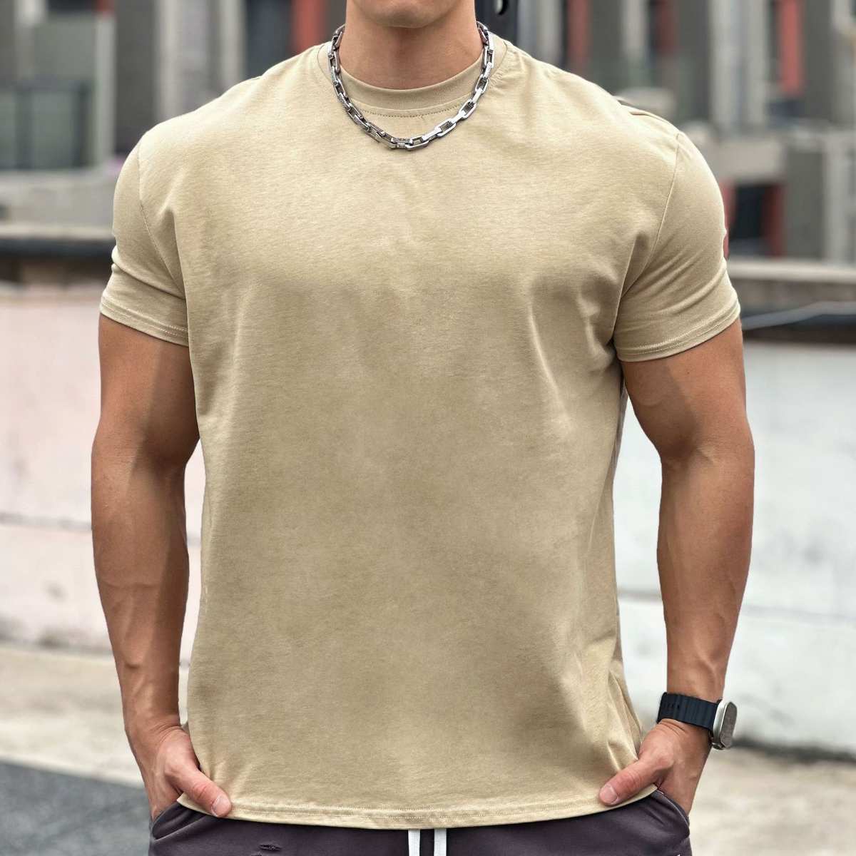 Mens Gym Sportswear 100% cotton T Shirt YH-TX33 print logo 9