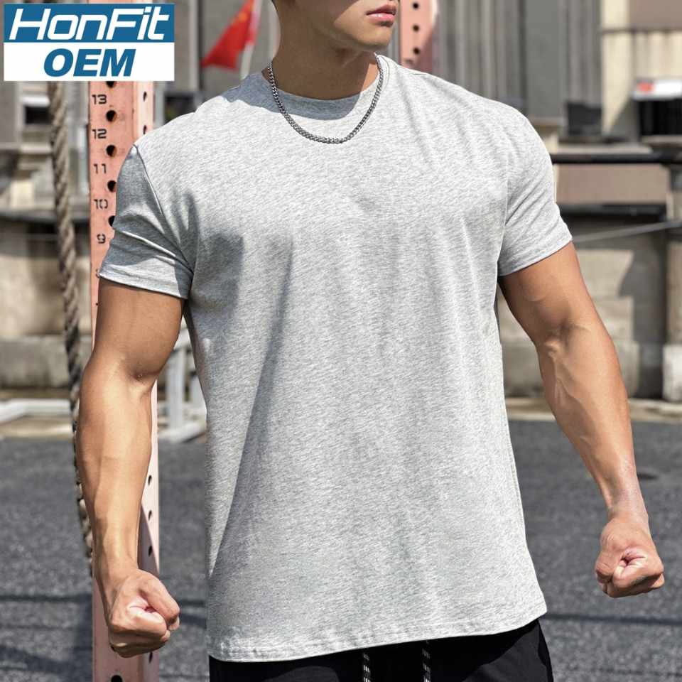 Mens Gym Sportswear 100% cotton T Shirt YH-TX33 print logo 17