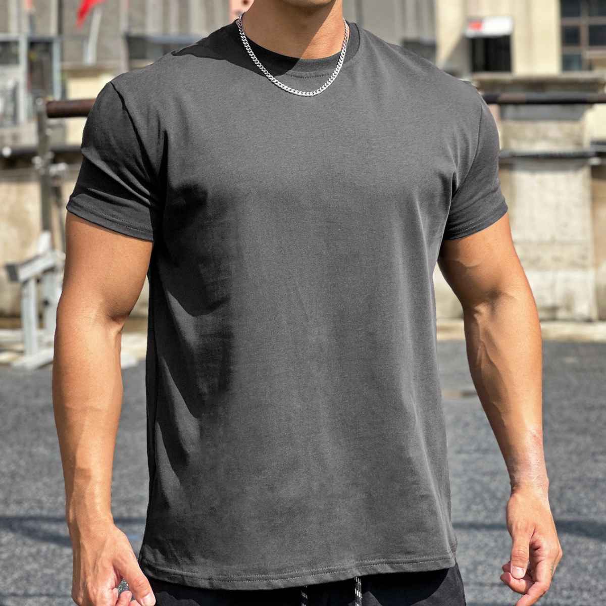 Mens Gym Sportswear 100% cotton T Shirt YH-TX33 print logo 47